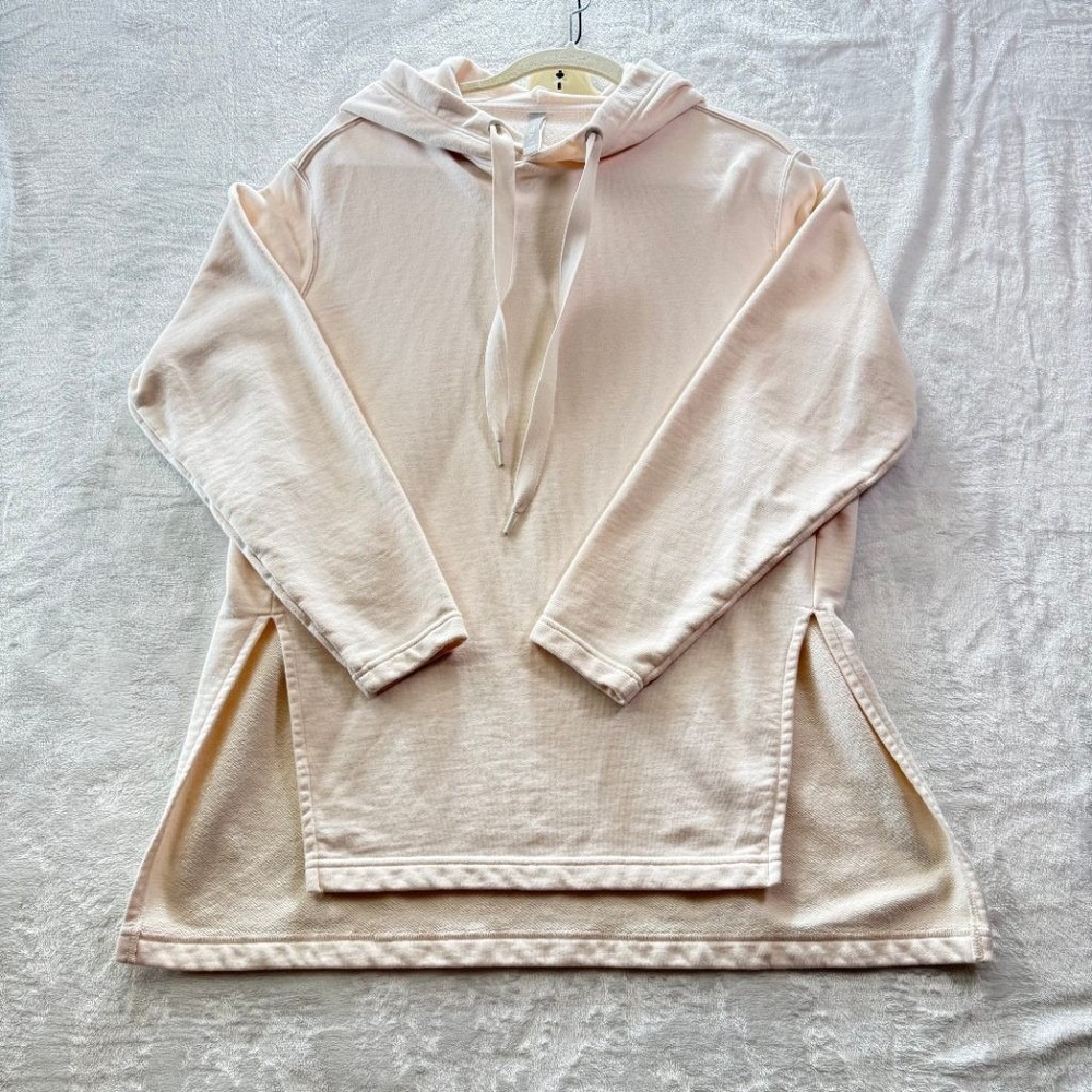 Athleta XS Blush Pink Hoodie Tunic Pullover Cotton Split Hem Side Pockets - Picture 1 of 10